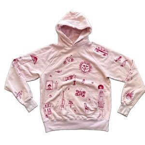 Samuel Zelig Traveling Band Hoodie Men M Pink Embroidered Sweatshirt Made in USA